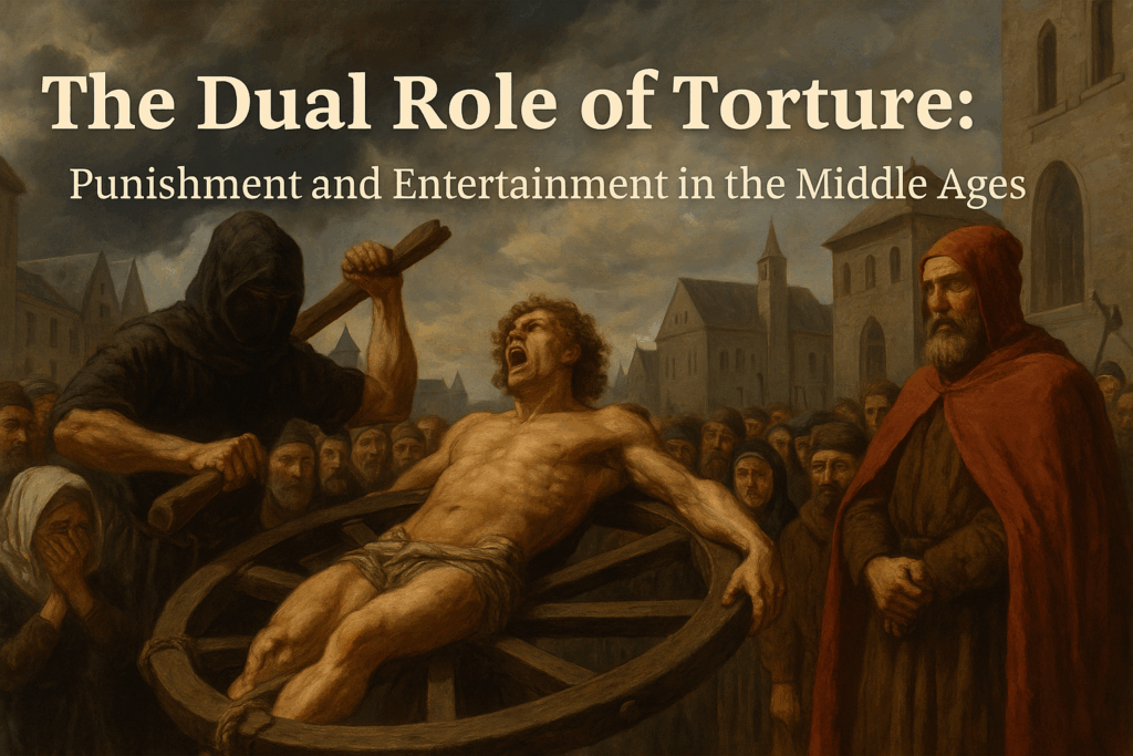 a dramatic medieval torture scene in a public square