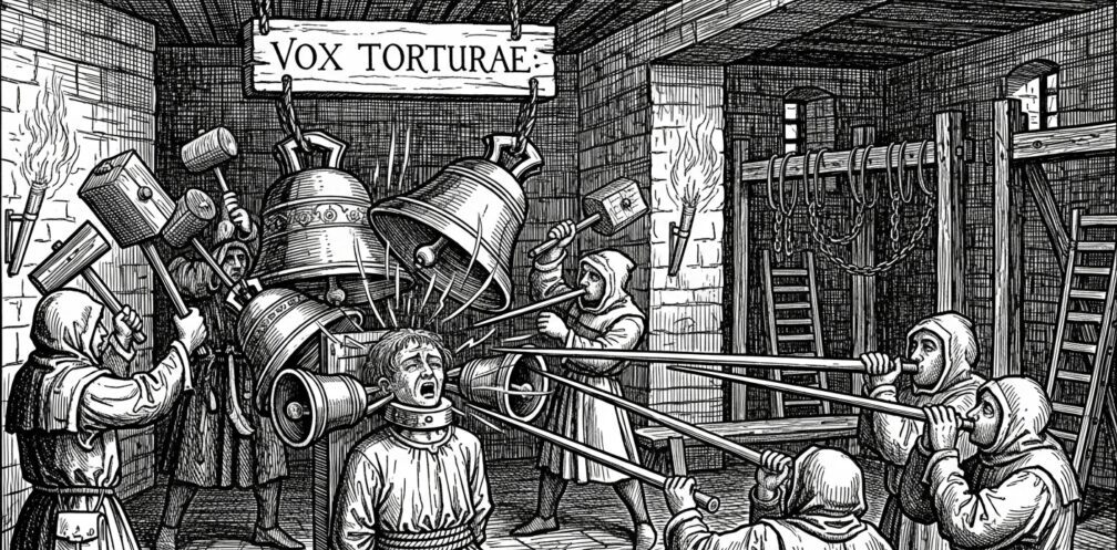 a medieval torture chamber with a victim subjected to the 'Vox Torturae' (Voice of Torture)