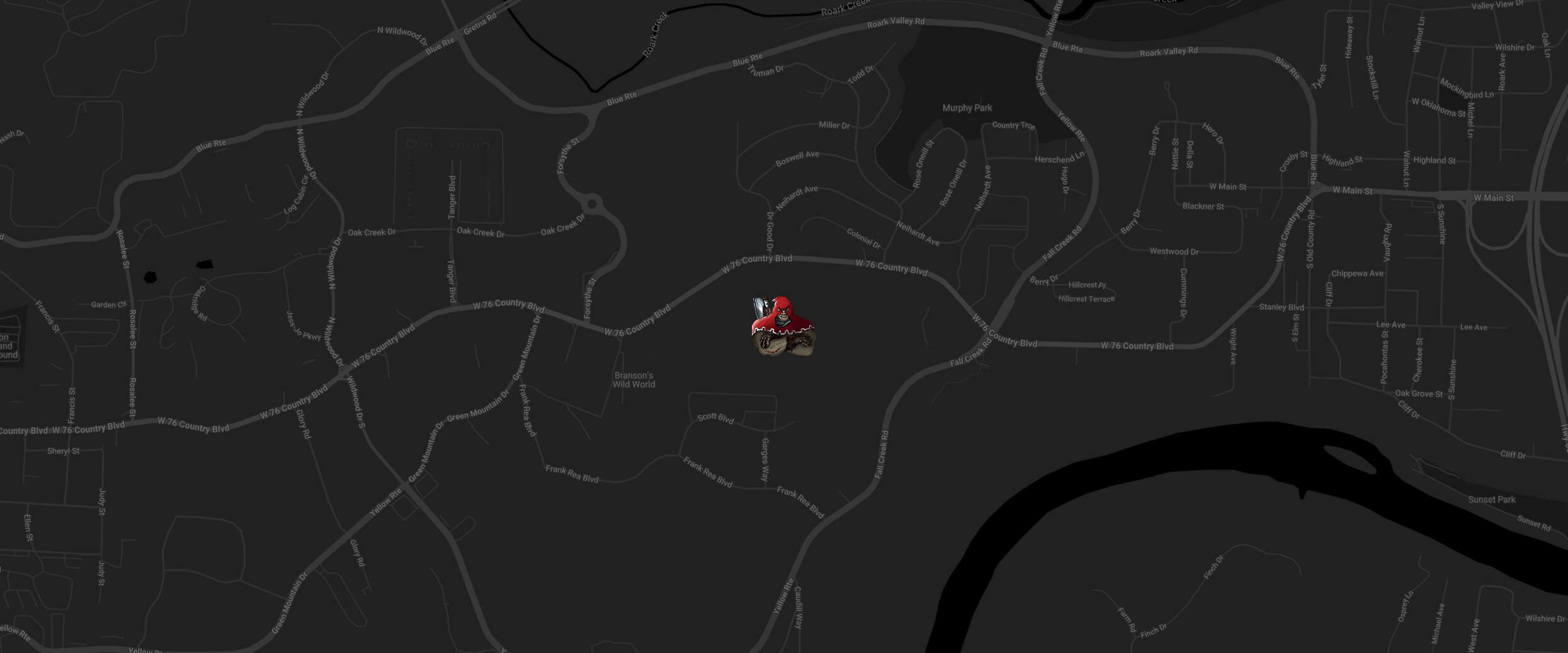 dark map of Hollywood, with streets like Sunset Blvd and Hollywood Blvd visible