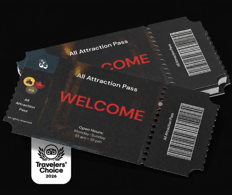 two "All Attraction Pass" tickets with the word "WELCOME" in bold red letters